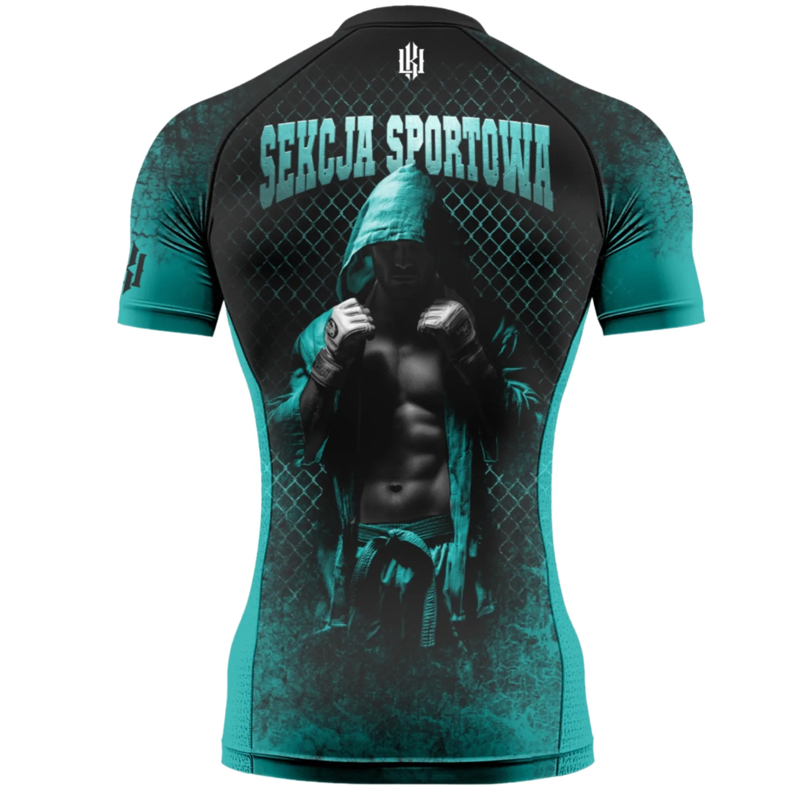 Turkusowy rashguard Sekcja sportowa, widok z tyłu