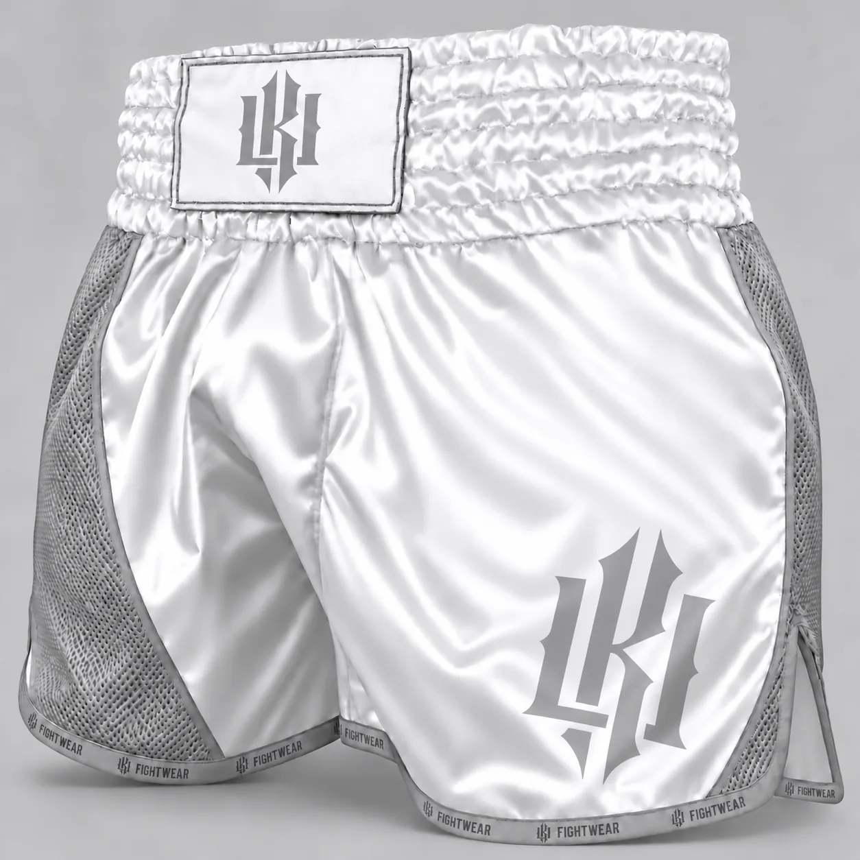 Białe spodenki muay thai z szarymi detalami Uliczny Klimat